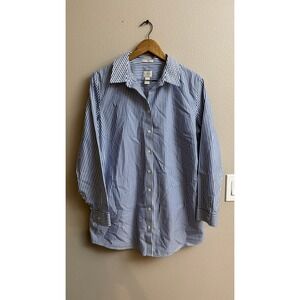 Chico's No-Iron Button Down Shirt 2 Blue White Striped Rhinestone Collar Tunic